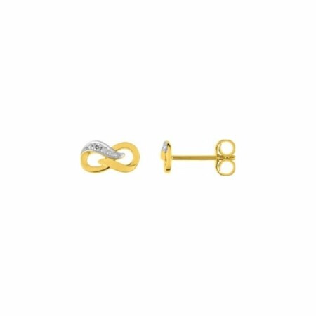 Boucles d'oreilles en or jaune, or blanc et diamants de 0.01ct