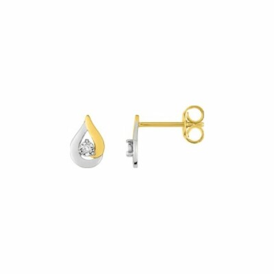 Boucles d'oreilles en or jaune, or blanc et diamants de 0.01ct