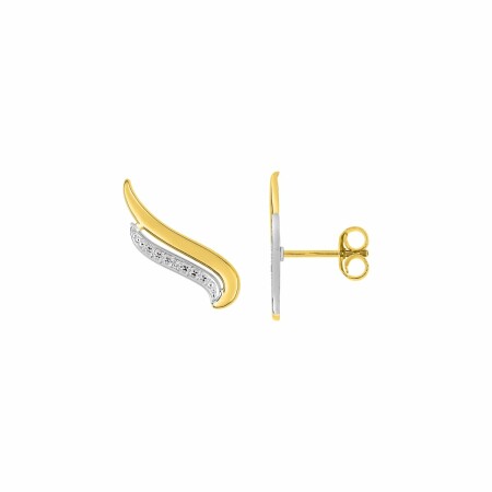 Boucles d'oreilles en or jaune, or blanc et diamants de 0.006ct