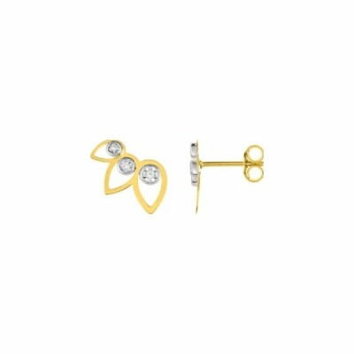 Boucles d'oreilles clou en or jaune, or blanc et diamants