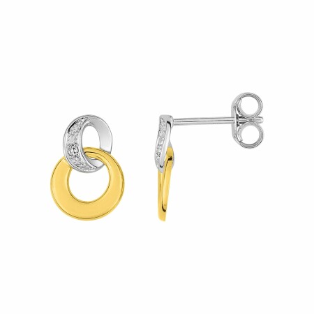 Boucles d'oreilles en or jaune, or blanc et diamants