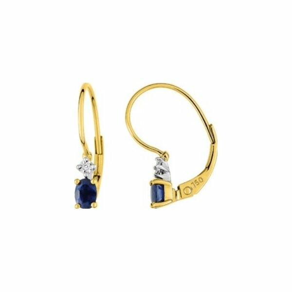 Boucles d'oreilles dormeuses en or jaune, diamants et saphir