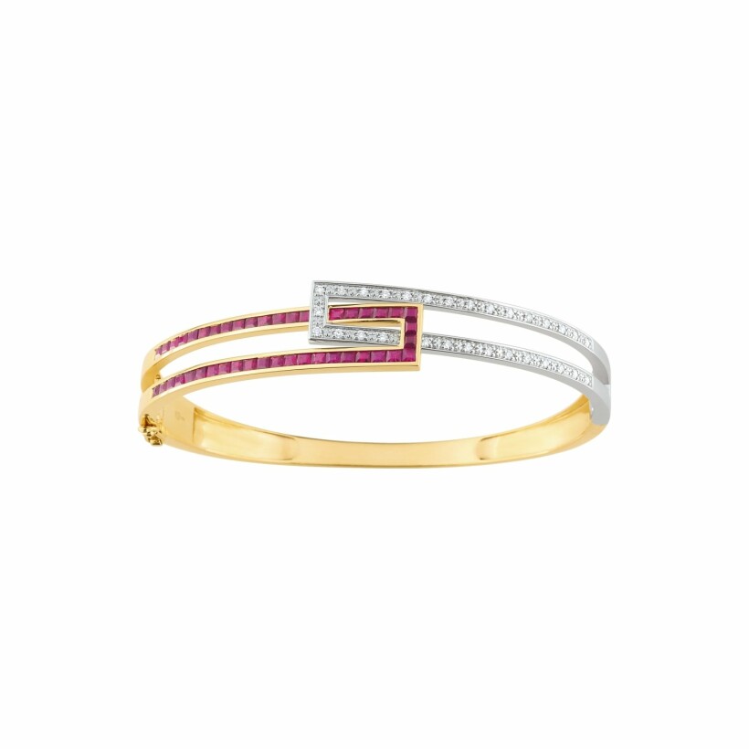 Bracelet en or jaune, or blanc, rubis et diamants de 0.24ct