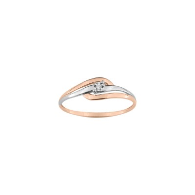 Bague en or rose et or blanc et diamant, 0.01ct