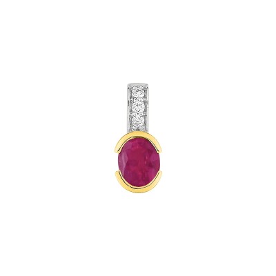 Pendentif en or jaune, or blanc, rubis et diamant 0.03ct