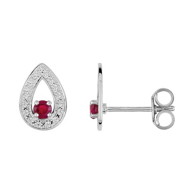 Boucles d'oreilles en or blanc et rubis