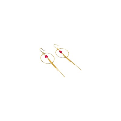 Boucles d'oreilles Une A Une Inde en laiton doré et agate