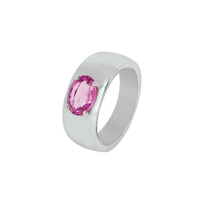 Bague en or blanc palladié et saphir rose