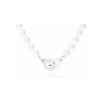 Collier Menottes dinh van en or blanc et perles d'Akoya