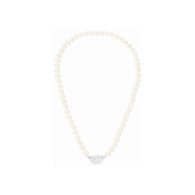 Collier Menottes dinh van en or blanc et perles d'Akoya