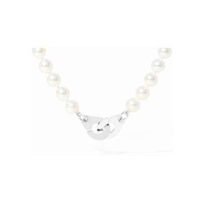 Collier Menottes dinh van en or blanc et perles d'Akoya