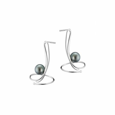 Boucles d'oreilles longues Iza B Archipel en argent rhodié et perles de Tahiti