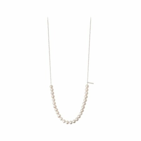 Collier sautoir Claverin Simply Rock My Pearls en or blanc et perles blanches