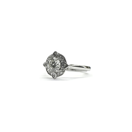 Solitaire Isabelle Barrier Entourage en or blanc et diamants de 0.42ct, taille 53