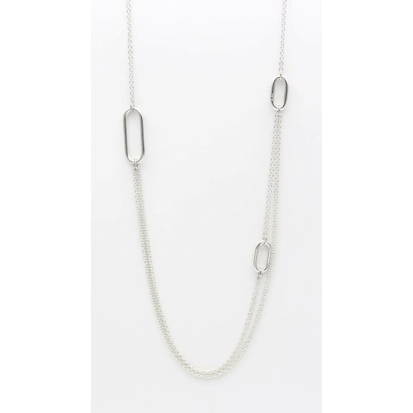 Collier sautoir double chaîne forçat ronde avec 3 mailles en argent