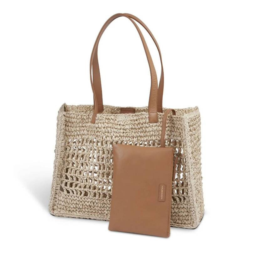 Sac cabas Mauboussin Une Femme dans la Ville, raphia beige GM