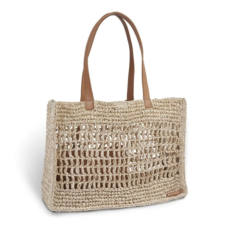 Sac cabas Mauboussin Une Femme dans la Ville, raphia beige GM