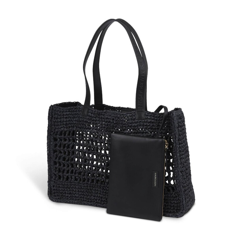 Sac cabas Mauboussin Une Femme dans la Ville, raphia noir GM