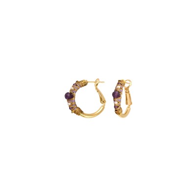 Boucles d'oreilles SATELLITE Salina en plaqué or, perles d'eau douce, améthyste et hématite