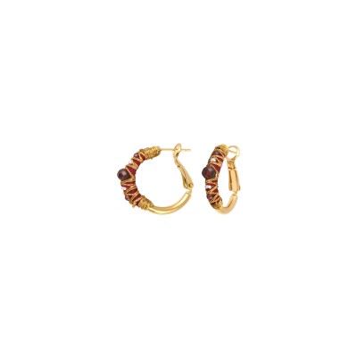 Boucles d'oreilles SATELLITE Salina en plaqué or, perles d'eau douce, grenat et hématite
