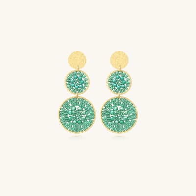 Boucles d'oreilles Sàntibé Bijoux Santiago en laiton, métal doré et perles vert demoiselles