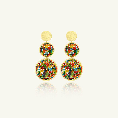 Boucles d'oreilles Sàntibé Bijoux Santiago en laiton, métal doré et perles multicolore
