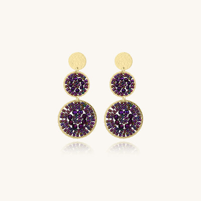 Boucles d'oreilles Sàntibé Bijoux Santiago en laiton, métal doré et perles violet nuit