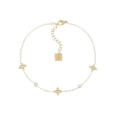 Chaîne de cheville Zag Manhattan en acier doré et oxyde de zirconium