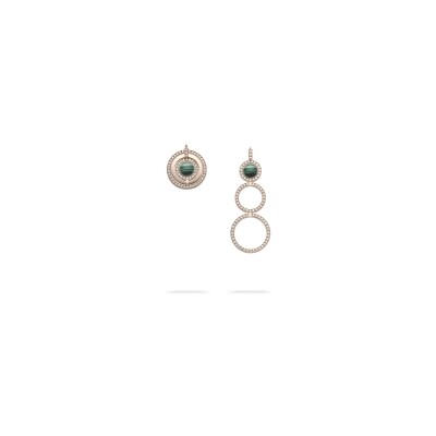 Boucles d'oreilles Heavenly Saturn en or rose, diamants et malachite, PM
