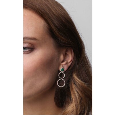 Boucles d'oreilles Heavenly Saturn en or rose, diamants et malachite, PM