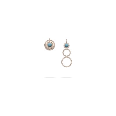 Boucles d'oreilles Heavenly Saturn en or rose, diamants et turquoise, PM