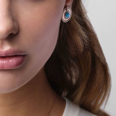 Boucles d'oreilles Heavenly Saturn en or rose, diamants et turquoise, PM