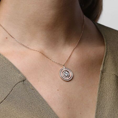 Heavenly Saturn necklace, pink gold and diamonds, small size