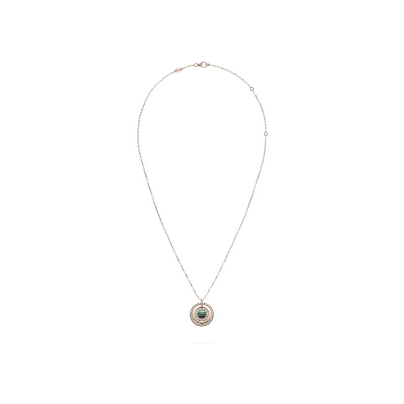 Heavenly Saturn convertible necklace, small size, pink gold, malachite and diamonds