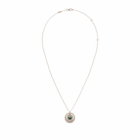 Heavenly Saturn necklace, pink gold, diamonds and malachite, small size