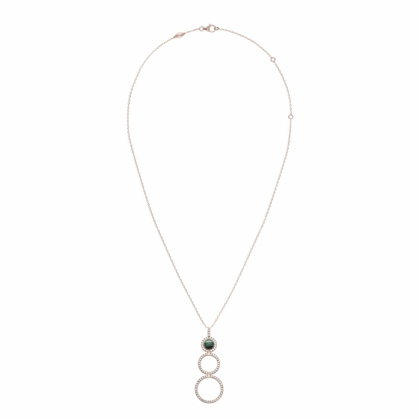 Heavenly Saturn necklace, pink gold, diamonds and malachite, small size