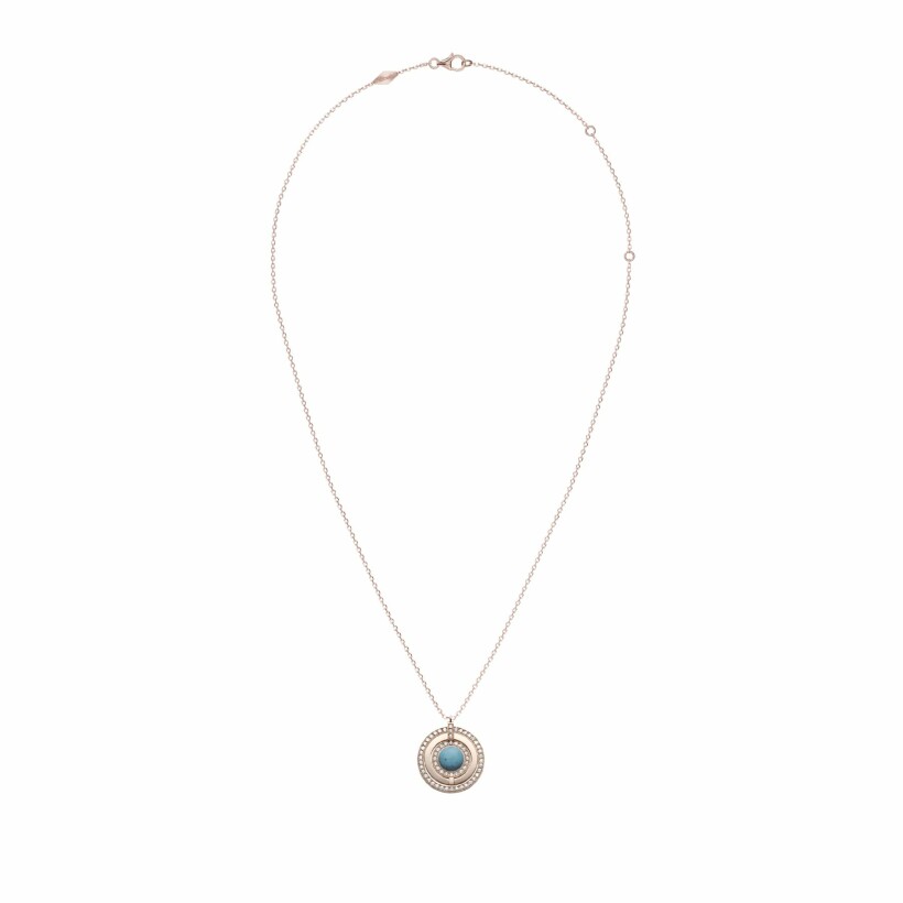 Heavenly Saturn necklace, pink gold, diamonds and turquoise, small size