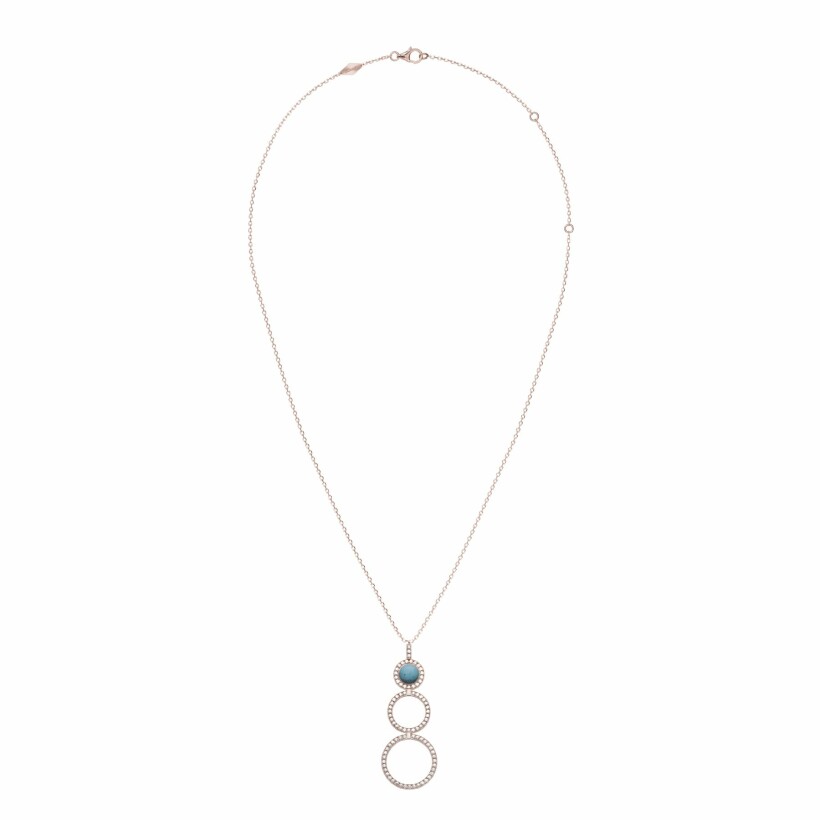 Heavenly Saturn necklace, pink gold, diamonds and turquoise, small size