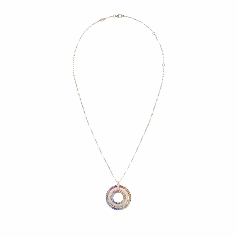 Heavenly Saturn necklace, pink gold and multicoloured sapphires, XL size