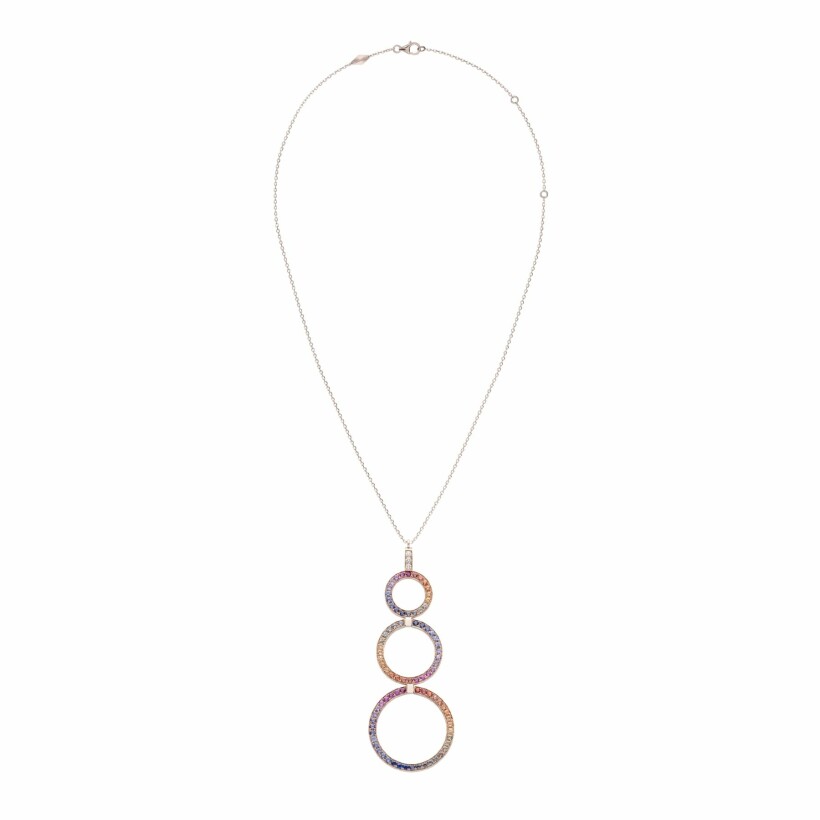 Heavenly Saturn necklace, pink gold and multicoloured sapphires, XL size