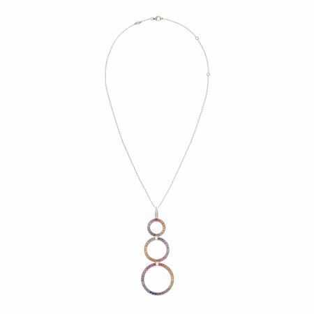 Heavenly Saturn necklace, pink gold and multicoloured sapphires, XL size