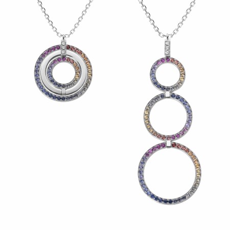 Heavenly Saturn necklace, white gold and multicoloured sapphires, XL size