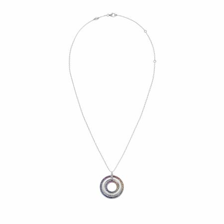 Heavenly Saturn necklace, white gold and multicoloured sapphires, XL size