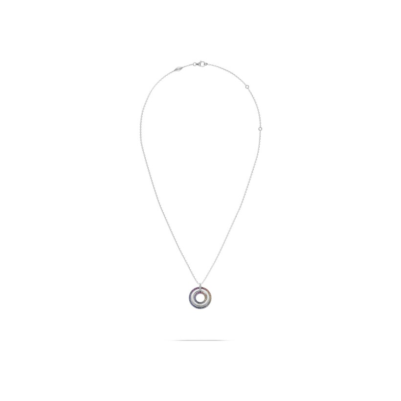 Heavenly Rainbow Saturn convertible XL necklace, white gold and multicolor saphires
