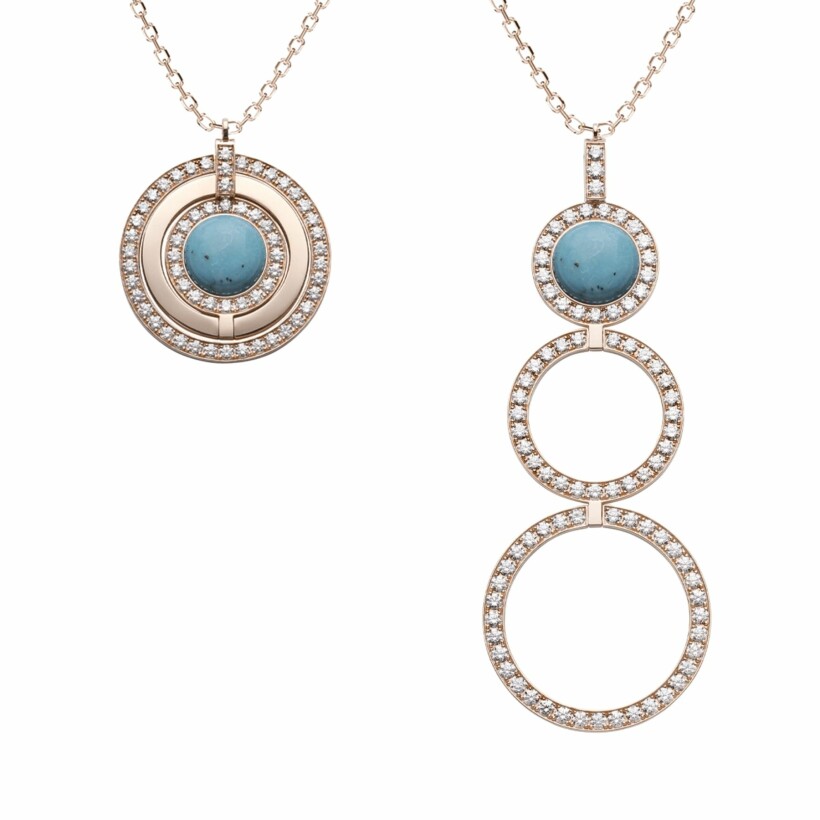 Collier Heavenly Saturn en or rose, diamants et turquoise, XL