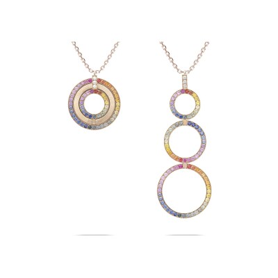 Collier Heavenly Saturn en or rose et saphirs rainbow, XXL