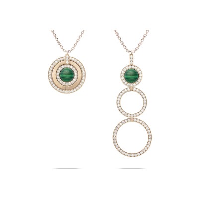 Collier Heavenly Saturn en or rose, diamants et malachite, XXL