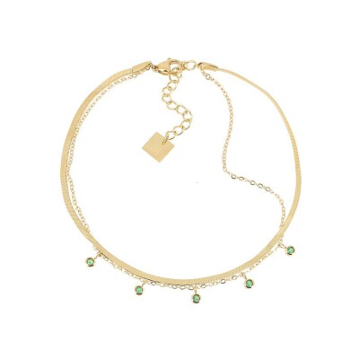 Chaîne de cheville Zag Prestige en acier doré et oxyde de zirconium, Vert