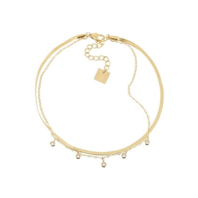 Chaîne de cheville Zag Prestige en acier doré et oxyde de zirconium, Blanc