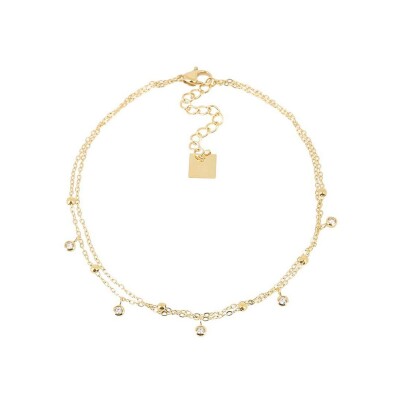 Chaîne de cheville Zag Virtuose en acier doré, Blanc